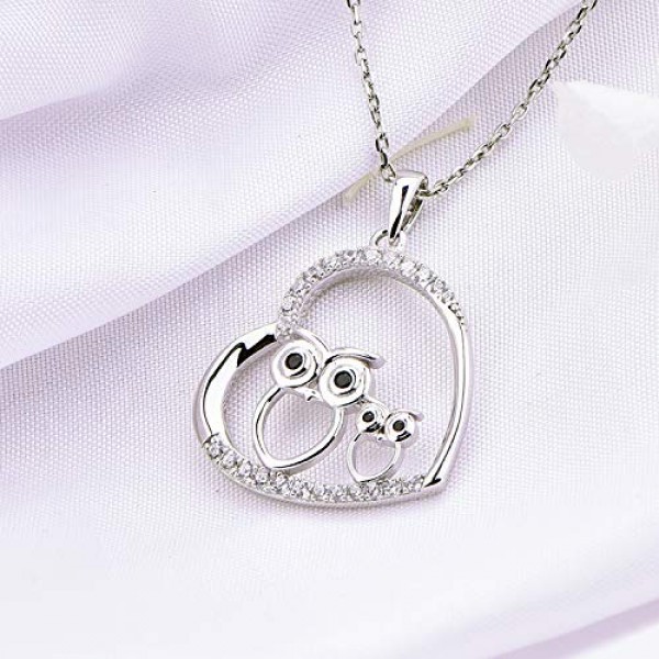 JO WISDOM 여성용 목걸이 엄마 925 실버 체인 펜던트 올빼미 새 어머니와 딸/아들 러브 하트 AAA 지르코니아