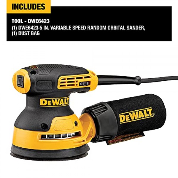 DEWALT 랜덤 궤도 샌더, 가변 속도, 5인치(DWE6423)