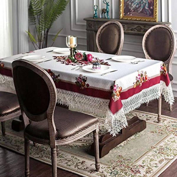 ARTABLE 레이스 테이블 천 봄 직사각형 가을 골동품 꽃 장식 야외 농가를위한 마크라메 식탁보 소박한 주방 파티 생일 피크닉 (버건디, 60 x 104 인치)
