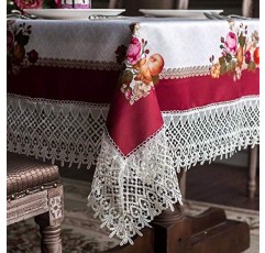 ARTABLE 레이스 테이블 천 봄 직사각형 가을 골동품 꽃 장식 야외 농가를위한 마크라메 식탁보 소박한 주방 파티 생일 피크닉 (버건디, 60 x 104 인치)