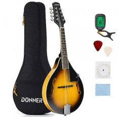 Donner A 스타일 만돌린 악기 Sunburst 초보자 성인 어쿠스틱 만돌린 악기 마호가니 8 현, 튜너 현악기 가방 기타 추천, DML-1 번들