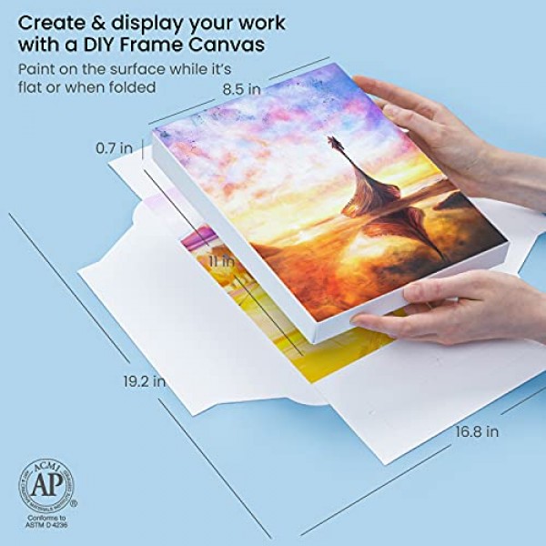Arteza 그림용 접이식 캔버스 보드, 8.5x11인치, 5팩, 100% 면, 8온스 프라이밍된 흰색 캔버스, DIY 프레임, 아크릴 및 유화 및 드로잉용 미술 용품