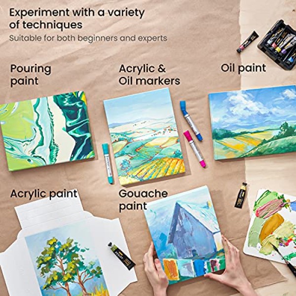 Arteza 그림용 접이식 캔버스 보드, 8.5x11인치, 5팩, 100% 면, 8온스 프라이밍된 흰색 캔버스, DIY 프레임, 아크릴 및 유화 및 드로잉용 미술 용품