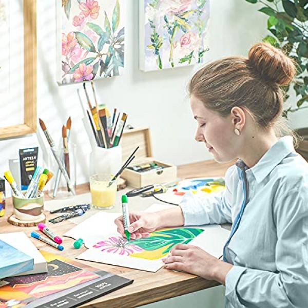 Arteza 그림용 접이식 캔버스 보드, 8.5x11인치, 5팩, 100% 면, 8온스 프라이밍된 흰색 캔버스, DIY 프레임, 아크릴 및 유화 및 드로잉용 미술 용품