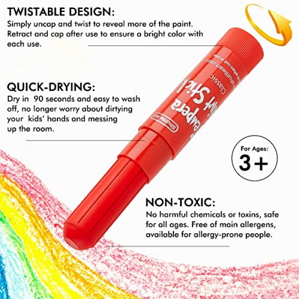 Tempera 페인트 스틱, 어린이를 위한 30가지 색상 고체 Tempera 페인트, 초속건성, 무독성, 종이 목재 유리 세라믹 캔버스에 잘 작동