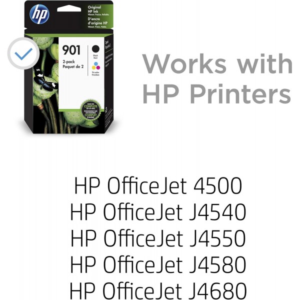 HP 901 | 잉크 카트리지 2개 | 블랙 삼색 | CC653AN, CC656AN(CN069FN) 콤보 2팩 트라이톤 및 블랙