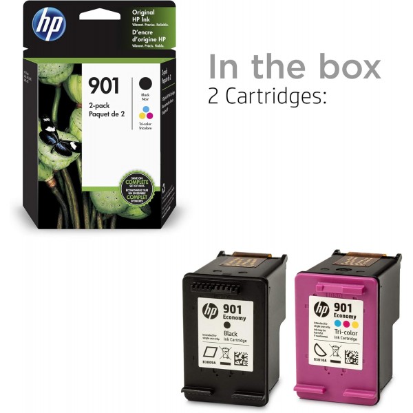 HP 901 | 잉크 카트리지 2개 | 블랙 삼색 | CC653AN, CC656AN(CN069FN) 콤보 2팩 트라이톤 및 블랙