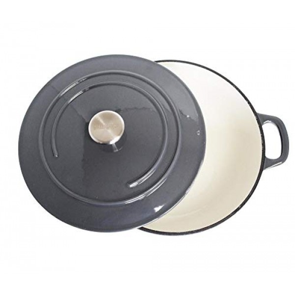 Mirro MIR-19059 4.8쿼트 주철 흰색 에나멜 코팅 내부 더치 오븐, 회색, 즉시 사용 가능