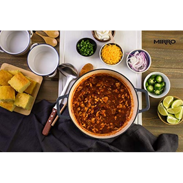 Mirro MIR-19059 4.8쿼트 주철 흰색 에나멜 코팅 내부 더치 오븐, 회색, 즉시 사용 가능