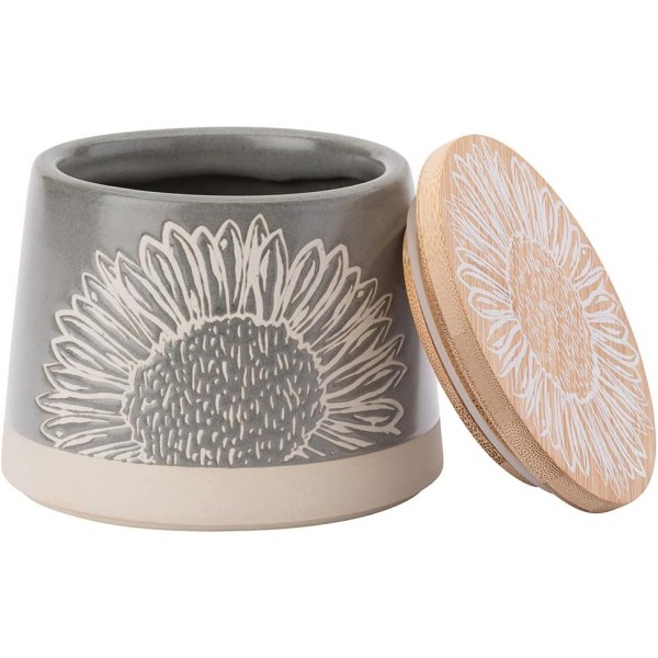 ENGLISH TABLEWARE CO Company 대나무 뚜껑이있는 장인 꽃 회색 용기