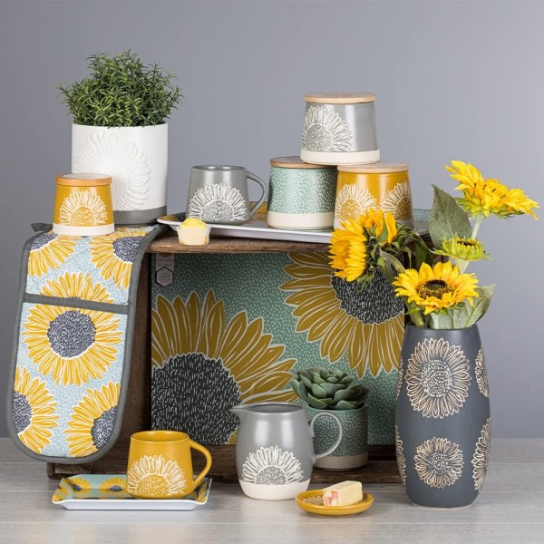 ENGLISH TABLEWARE CO Company 대나무 뚜껑이있는 장인 꽃 회색 용기