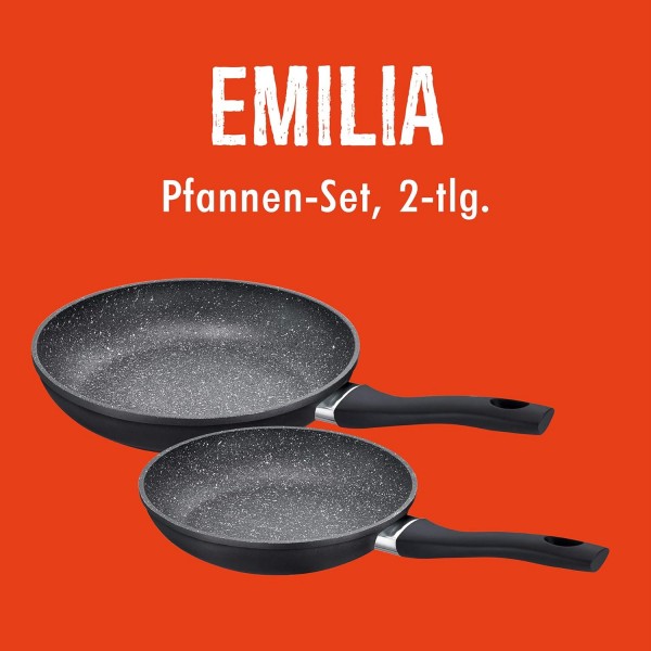 Rohe Germany 258262-02 Emilia 프라이팬 세트, 2개, 알루미늄, 블랙, 28 cm + 24 cm