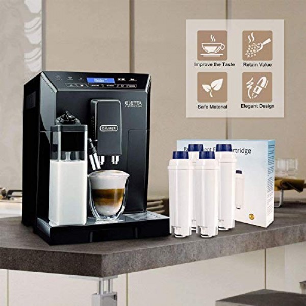Delonghi DLSC002용 Somune 워터 필터, Delongie 워터 필터 카트리지 활성 탄소 섬유 연화제, Delongie ECAM, Esam, ETAM, BCO, EC와 호환 가능. (4개들이 팩)