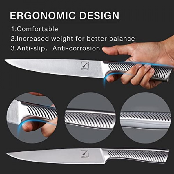 주방용 블록이 있는 imarku 칼 세트, 14PCS 고탄소 스테인레스 스틸 칼 세트, 일체형 식기 세척기 안전 주방 칼 세트, 샤프너가 내장된 요리사 칼 세트, 미끄럼 방지 인체 