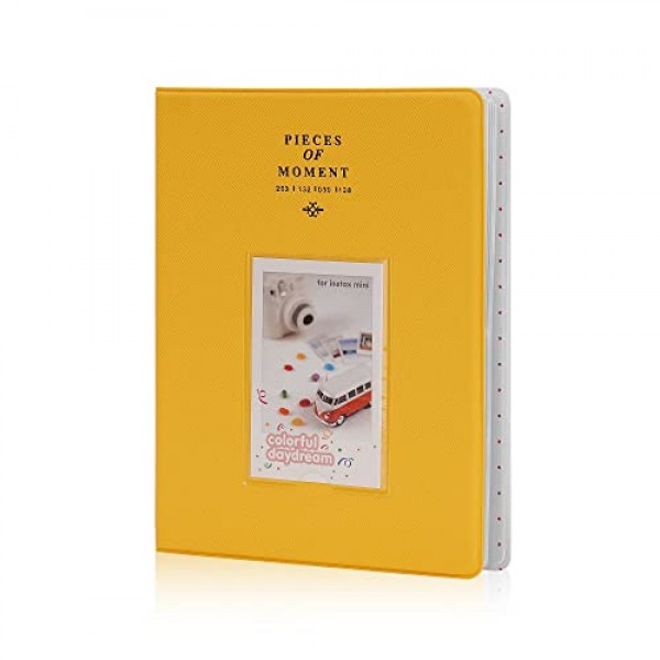 Fuji Instax Mini 70 7s 8 8+ 9 11 25 50s 90, 폴라로이드 즉석 카메라, Kodak Smile Printomatic 즉석 카메라 및 카드용 128 포켓 미니 사진 앨범. (노란색)