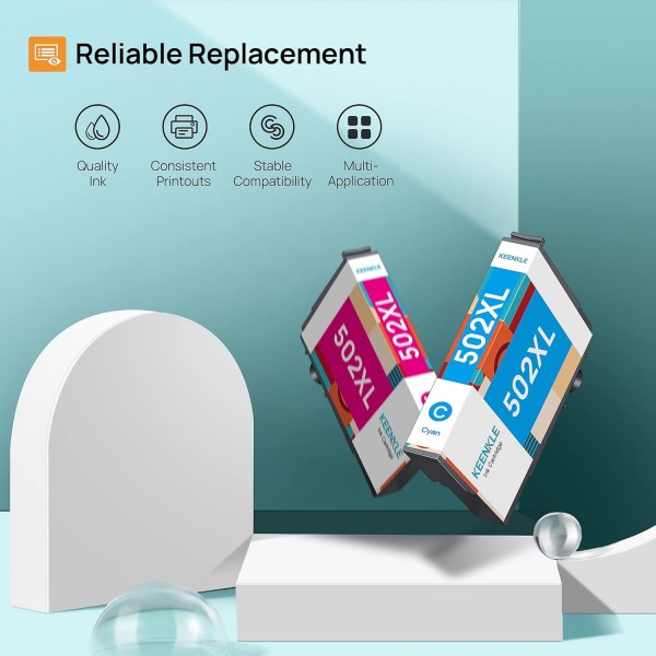 502XL 대용량 멀티팩, 4색 잉크 카트리지, Epson 502 XL Workforce WF-2860 WF-2860DWF WF-2865 WF-2865DWF XP-5100 XP-5105 XP-5155 XP-5105 XP-5155 XP-5150용 Keenkle 교체