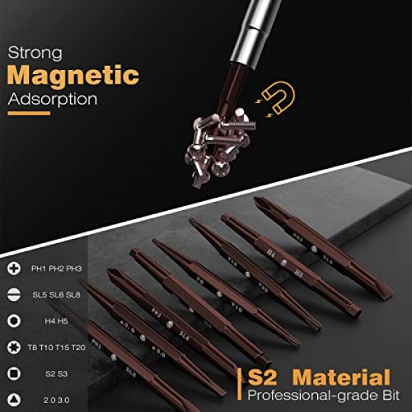 VIGRUE 19-in-1 래칫 드라이버 세트, S2 전문가급 멀티 비트 드라이버, 다목적 자기 정밀 드라이버 고강도 비트, 슬롯/필립스/Pozi/Torx/Hex 남성을 위한 최고의 도구 선물