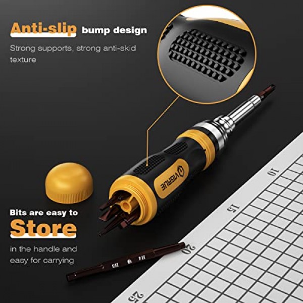 VIGRUE 19-in-1 래칫 드라이버 세트, S2 전문가급 멀티 비트 드라이버, 다목적 자기 정밀 드라이버 고강도 비트, 슬롯/필립스/Pozi/Torx/Hex 남성을 위한 최고의 도구 선물