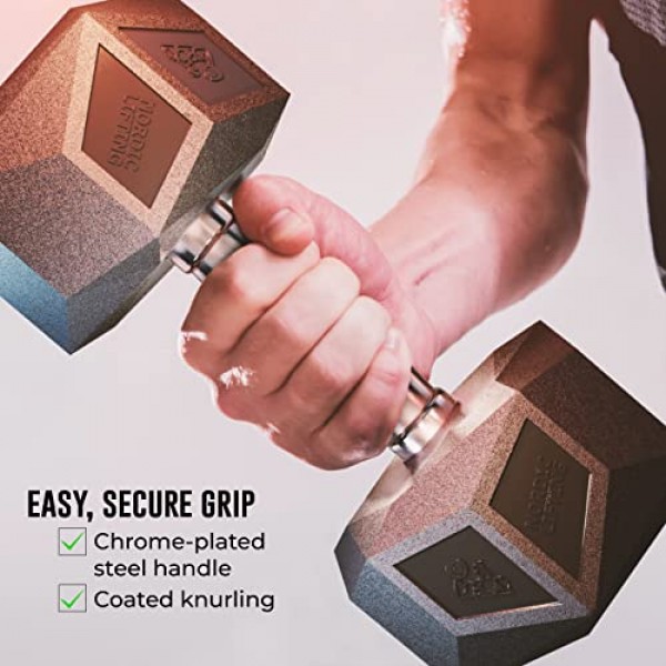 근력 훈련용 프리즘 덤벨 - Nordic Lifting의 체육관 및 가정 운동용 고무로 감싼 주철 5파운드 ~ 70파운드