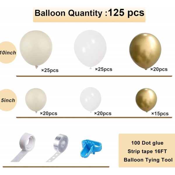 QIUQI 베이지 풍선 아치 화환 세트, 125pcs 화이트 골드 베이지 풍선 라텍스 풍선 화환 베이지 키트 소녀 생일 파티, 결혼식, 베이비 샤워 및 기념일 베이지 화이트