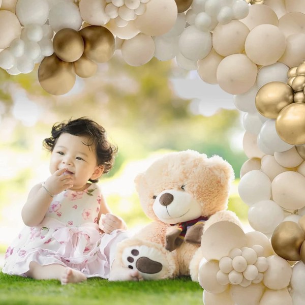 QIUQI 베이지 풍선 아치 화환 세트, 125pcs 화이트 골드 베이지 풍선 라텍스 풍선 화환 베이지 키트 소녀 생일 파티, 결혼식, 베이비 샤워 및 기념일 베이지 화이트