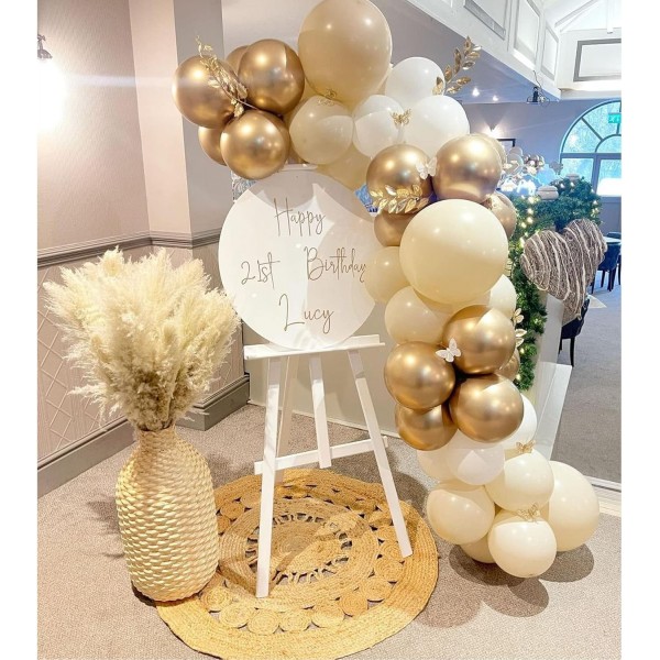 QIUQI 베이지 풍선 아치 화환 세트, 125pcs 화이트 골드 베이지 풍선 라텍스 풍선 화환 베이지 키트 소녀 생일 파티, 결혼식, 베이비 샤워 및 기념일 베이지 화이트