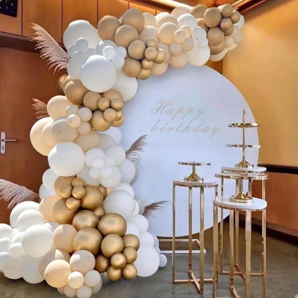 QIUQI 베이지 풍선 아치 화환 세트, 125pcs 화이트 골드 베이지 풍선 라텍스 풍선 화환 베이지 키트 소녀 생일 파티, 결혼식, 베이비 샤워 및 기념일 베이지 화이트