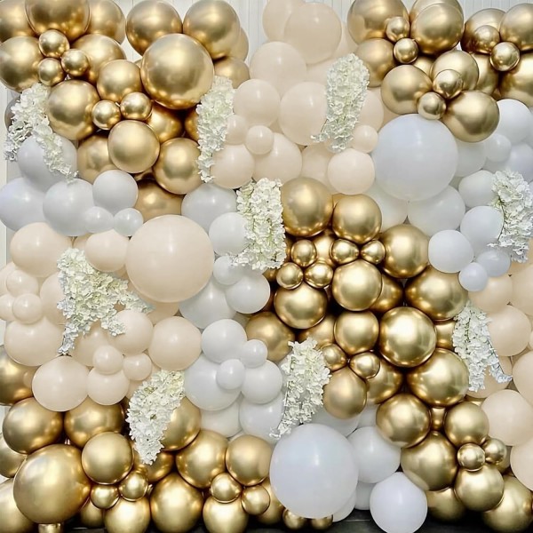 QIUQI 베이지 풍선 아치 화환 세트, 125pcs 화이트 골드 베이지 풍선 라텍스 풍선 화환 베이지 키트 소녀 생일 파티, 결혼식, 베이비 샤워 및 기념일 베이지 화이트