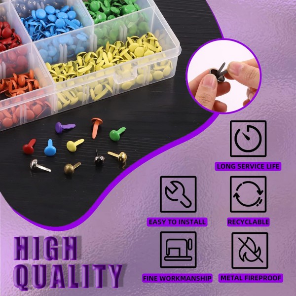 Swpeet 1000pcs 10가지 색상 및 2가지 스타일 8x14mm/15mm 원형 및 버섯 모양의 금속 헤드 종이 패스너 및 Scrapbooking 및 의류 신발용 플레이트 하단 스터드