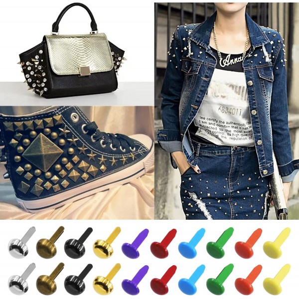 Swpeet 1000pcs 10가지 색상 및 2가지 스타일 8x14mm/15mm 원형 및 버섯 모양의 금속 헤드 종이 패스너 및 Scrapbooking 및 의류 신발용 플레이트 하단 스터드