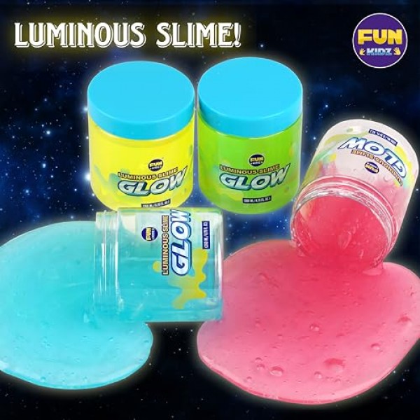 35.16 FL OZ Glow in The Dark Slime for Kids 6+, FunKidz 1040 ML 대형 슬라임 팩 네온 컬러 슬라임 키트 그린 블루 핑크 옐로우 소년 소녀 생일 파티를 위한 빅 슬라임 선물