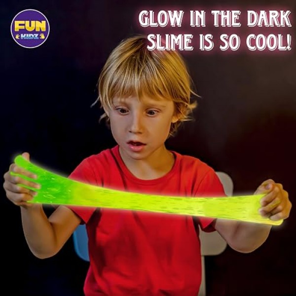 35.16 FL OZ Glow in The Dark Slime for Kids 6+, FunKidz 1040 ML 대형 슬라임 팩 네온 컬러 슬라임 키트 그린 블루 핑크 옐로우 소년 소녀 생일 파티를 위한 빅 슬라임 선물