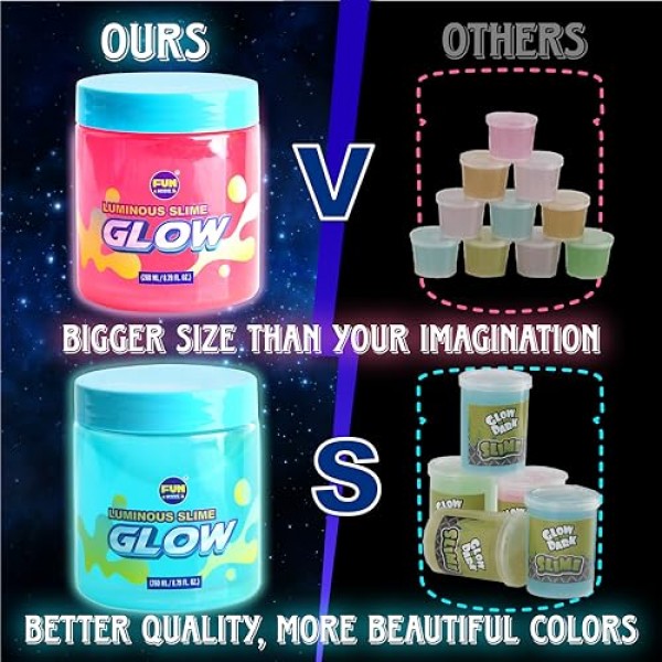 35.16 FL OZ Glow in The Dark Slime for Kids 6+, FunKidz 1040 ML 대형 슬라임 팩 네온 컬러 슬라임 키트 그린 블루 핑크 옐로우 소년 소녀 생일 파티를 위한 빅 슬라임 선물