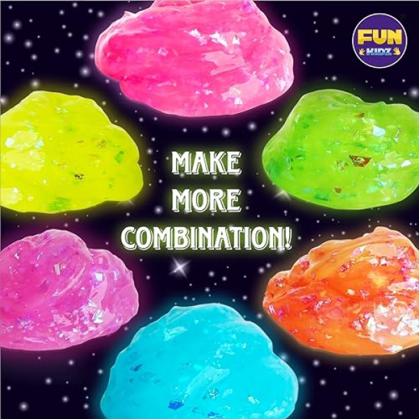 35.16 FL OZ Glow in The Dark Slime for Kids 6+, FunKidz 1040 ML 대형 슬라임 팩 네온 컬러 슬라임 키트 그린 블루 핑크 옐로우 소년 소녀 생일 파티를 위한 빅 슬라임 선물