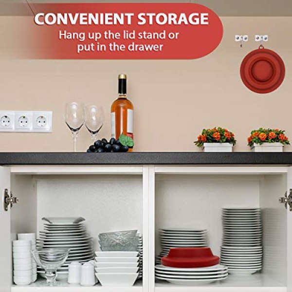 실리콘 뚜껑 스탠드, Ninja Foodi 압력 밥솥 및 에어 프라이어용 실리콘 압력 밥솥 뚜껑 홀더 액세서리, 5Qt, 6.5Qt 및 8Quart(빨간색)