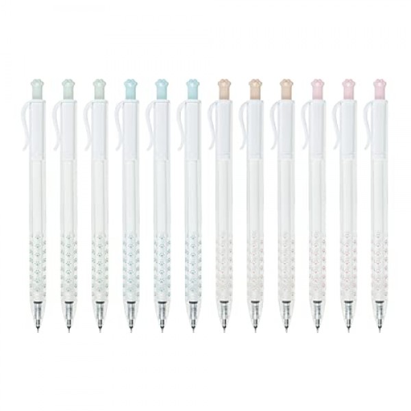 AIHAO Cat-Paw 젤 펜, 파인 포인트 팁, 0.5mm, 검정 잉크, 귀여운 개폐식 젤 잉크 펜, 부드러운 쓰기, 12팩