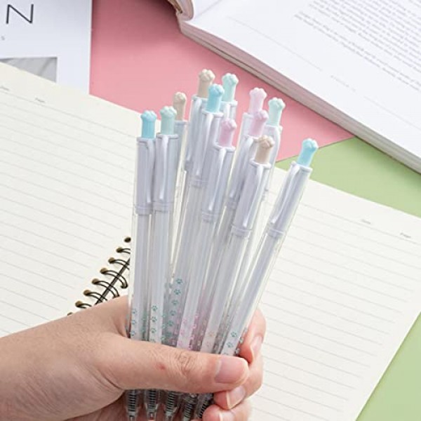 AIHAO Cat-Paw 젤 펜, 파인 포인트 팁, 0.5mm, 검정 잉크, 귀여운 개폐식 젤 잉크 펜, 부드러운 쓰기, 12팩