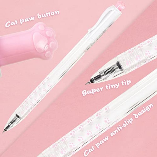 AIHAO Cat-Paw 젤 펜, 파인 포인트 팁, 0.5mm, 검정 잉크, 귀여운 개폐식 젤 잉크 펜, 부드러운 쓰기, 12팩