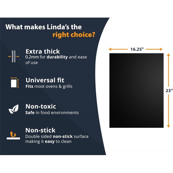 Linda's Essentials의 대형 헤비 듀티 오븐 라이너(3팩) - 가스, 전기 및 팬 보조 오븐용 오븐 바닥용 테프론 오븐 라이너 - 오븐 바닥용 재사용 가능한 논스틱 오븐 매트 - BPA