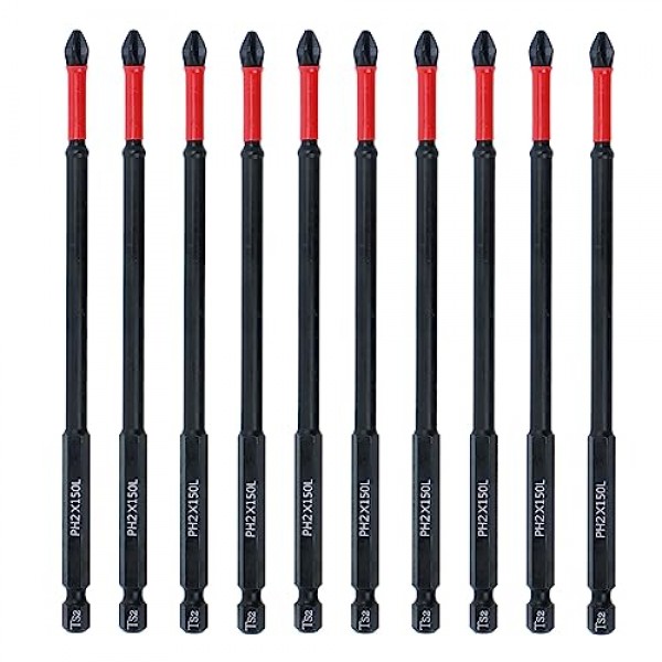 AUTOTOOLHOME 10 팩 필립스 PH2 자기 미끄럼 방지 스크루드라이버 비트 세트 6인치 길이 TS2 미끄럼 방지 롱 드릴 비트 임팩트 드라이버 비트