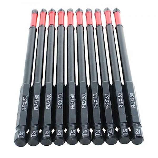 AUTOTOOLHOME 10 팩 필립스 PH2 자기 미끄럼 방지 스크루드라이버 비트 세트 6인치 길이 TS2 미끄럼 방지 롱 드릴 비트 임팩트 드라이버 비트