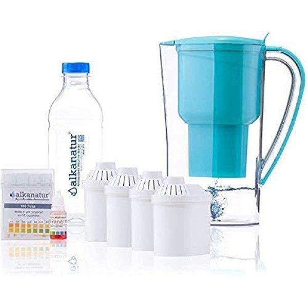 Alkanatur 알칼리성 물 투수 필터 연간 팩 번들(필터 4개 포함)(불화물, 염소, 중금속 등 필터) - 알칼리화 및 이온화된 수돗물 - 높은 pH 알칼리화기