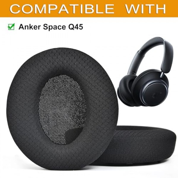 Defean Space Q45 메쉬 패브릭 이어 패드 교체 커버 쿠션 Anker Space Q45 적응형 능동형 소음 차단 헤드폰, 통기성 메쉬 패브릭 및 더 부드러운 폼과 호환 가능
