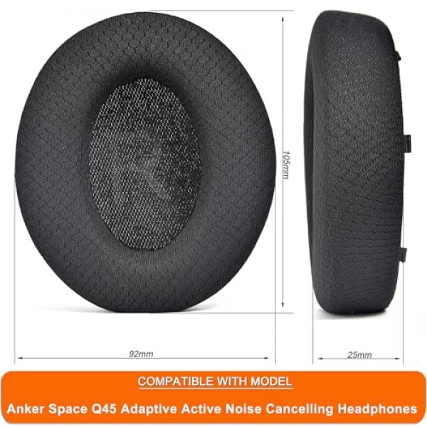 Defean Space Q45 메쉬 패브릭 이어 패드 교체 커버 쿠션 Anker Space Q45 적응형 능동형 소음 차단 헤드폰, 통기성 메쉬 패브릭 및 더 부드러운 폼과 호환 가능