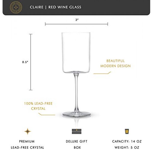 JoyJolt Claire 14온스 레드 와인 잔 세트. 크리스탈 안경 2개로 구성된 대형 안경 세트입니다. 우아한 넓은 림 스템웨어 - 줄기가 있는 현대식. 독특한 선물을 위한 유래