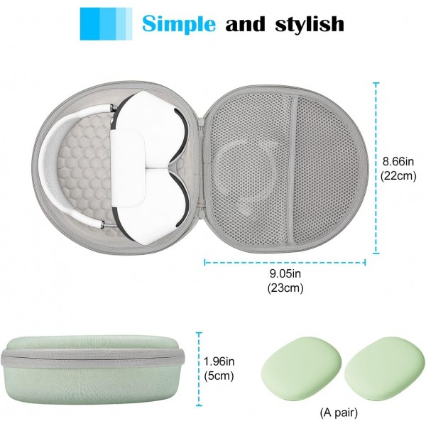 2개의 스마트 실리콘 보호 커버가 있는 AirPods Max용 ProCase 하드 헤드폰 케이스, Hardshell Eva 휴대용 케이스 헤드셋 케이스 - 녹색