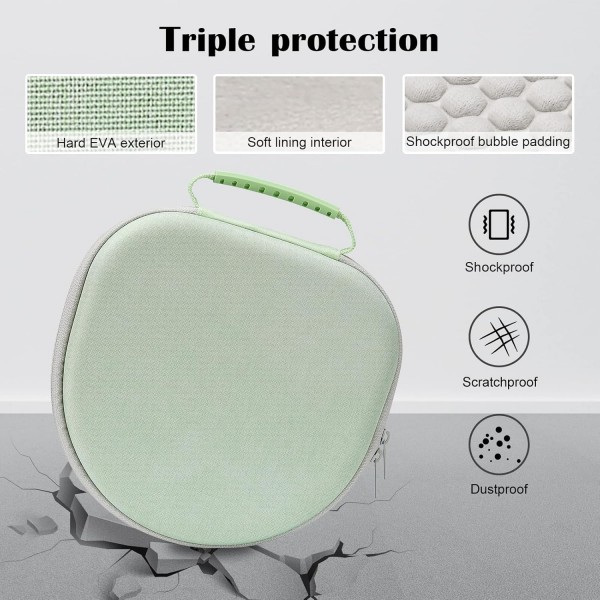 2개의 스마트 실리콘 보호 커버가 있는 AirPods Max용 ProCase 하드 헤드폰 케이스, Hardshell Eva 휴대용 케이스 헤드셋 케이스 - 녹색