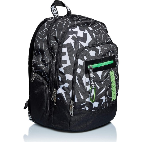 세븐 백팩, 학교, 대학 및 레저 용 백팩, 청소년, 소녀, 소년을위한 넓은 학교 가방, 패딩 학교 가방; 노트북 수납공간 포함 -Advanced ALPHA BEAT, 블랙 Black Alpha