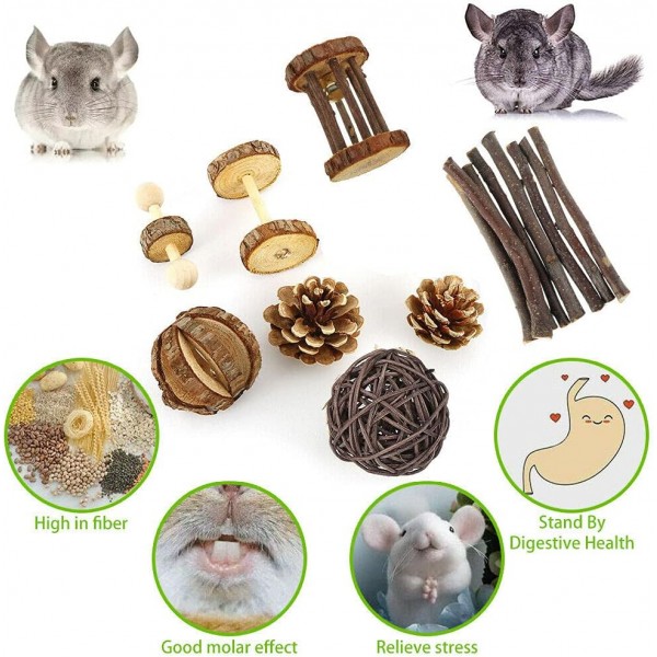 NganSuRong 12 Pcs 나무 햄스터 씹는 장난감 햄스터 토끼 기니피그 액세서리 세트 A