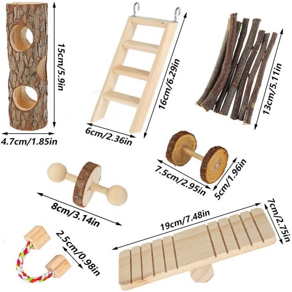 NganSuRong 12 Pcs 나무 햄스터 씹는 장난감 햄스터 토끼 기니피그 액세서리 세트 A